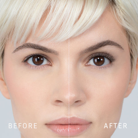 Lithe Lashes, Nude Collection, N3 Light & Feathery, a before and after image where the model has full makeup, except that on her right eye she is not wearing a false lash, whereas on the left eye she is wearing a false lash, which shows just how beautiful false eyelashes can complete a makeup look.