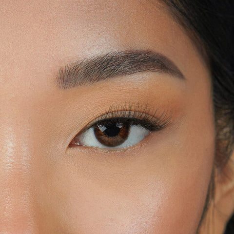 Lithe Lashes Mini Lashes lash style named M1 - Mini Round, an image of a model's left eye wearing the falsies, showing how natural and beautiful they look.
